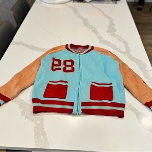 Striped Knit Sweater with Red and Blue